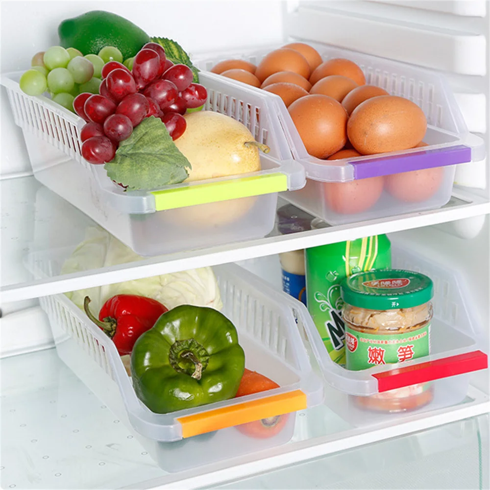 Kitchen Organizer Trays  Home Refrigerator Storage Basket Transparent Plastic Food Storage Box Practical Chest Shelf Accessories