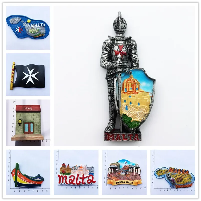 Recuerdo de imán de nevera de Malta pintado a mano, casa de dulces, Guerrero de hierro maltés, Valetta, bugiba, paisaje de la ciudad, pegatina de nevera, regalos