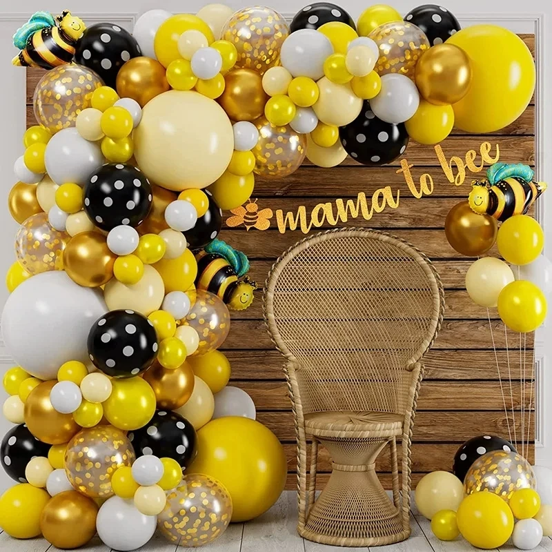 118Pcs A set of yellow bee themed balloon arch wreath set, boys and girls happy birthday party baby shower decoration