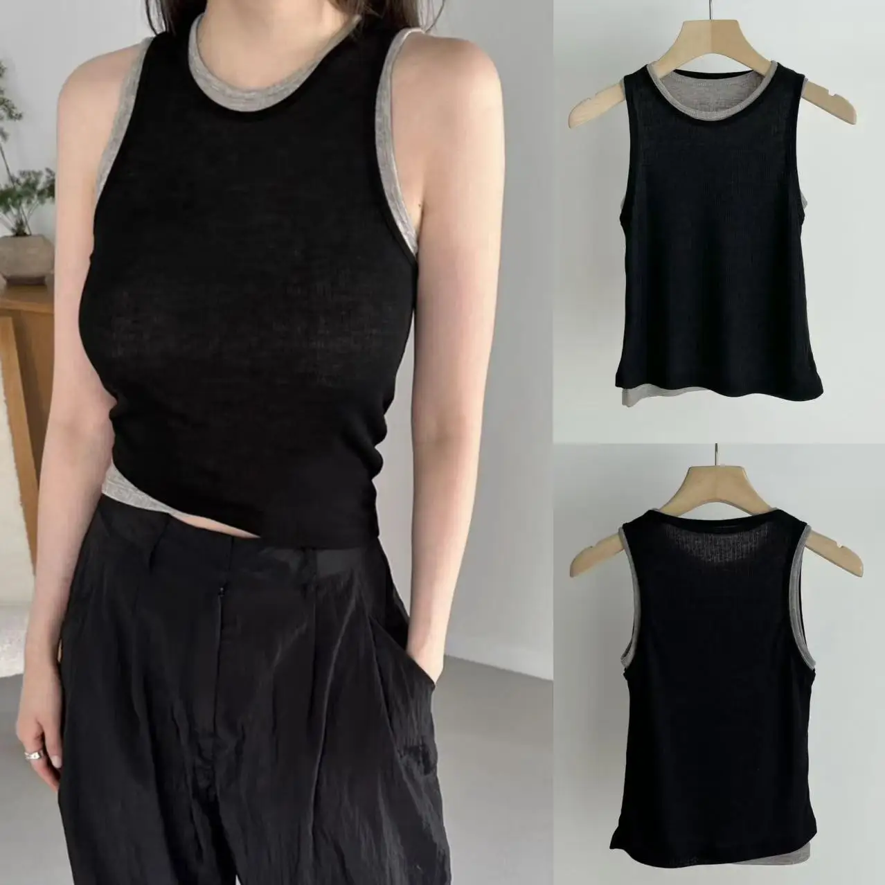 Chaleco adelgazante de Color contrastante para mujer, Top de verano 2021, capa Base resistente, irt No Sve, diseño de trabajo, ropa informal