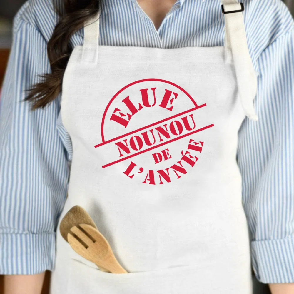 Best Nanny in The World French Print  Women Apron Mama Pocket for Cooking Baking Aprons Holiday Birthday Thanks Gift for Nounou view 4