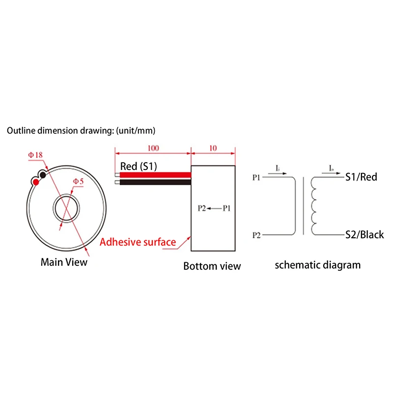 GTA03L Inner Hole 5mm Lead Through-type AC High-Precision Ultra-Small Current Transformer