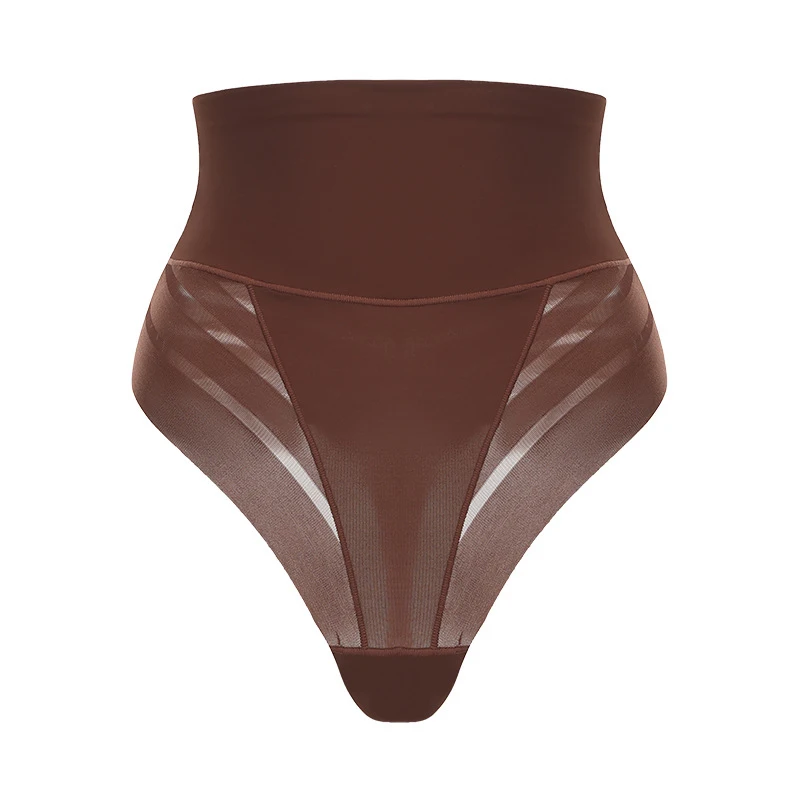 Damen High-Waist Thong Shapewear mit Bauchkontrolle, Taillentrainer, Po-Lifting und Körperformung, Übergröße, gestreiftes Mesh-Design