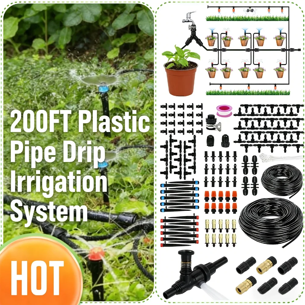 

Automatic 200FT Garden Drip Irrigation System with 1/2" Main Hose 1/4" Distribution Tubing Quick Connect Fittings for Plant Wate