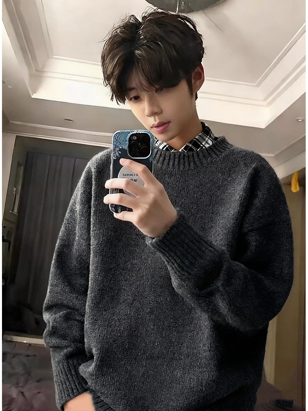 

Мужской осенне-зимний свитер Deep ey Heavyweight с круглым вырезом, модный, в американском стиле, свободного кроя, удобный, для ношения под одеждой.