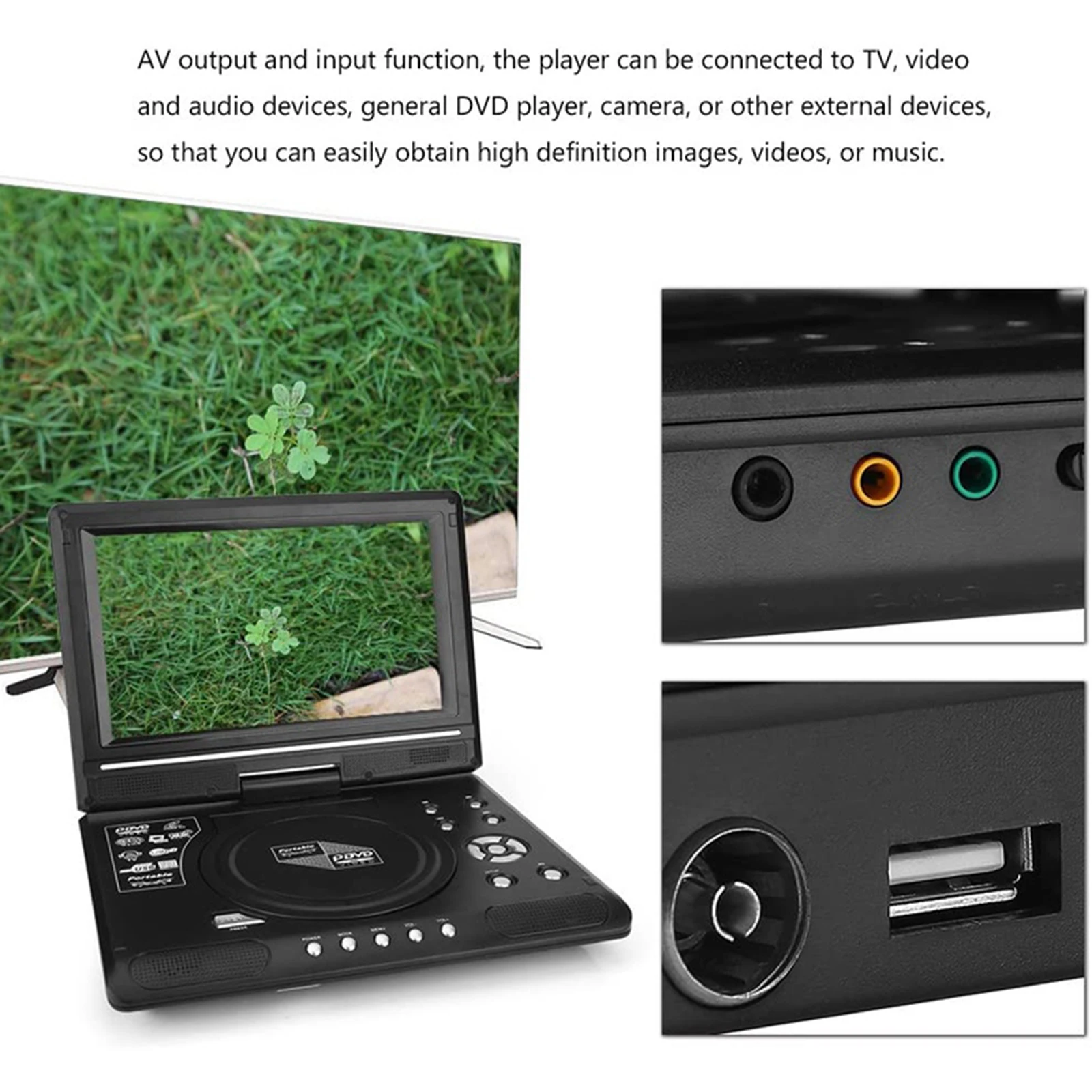 9.8inch 16:9 Widescreen 270° Rotatable LCD Screen Home Car TV DVD Player Portable VCD Compact Disc MP3 Viewer with Game Function