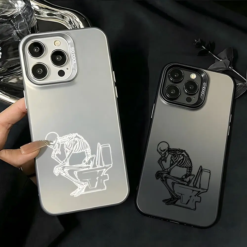 Coque de téléphone Contemplating Skull, coque de téléphone haut de gamme pour iPhone 16/15/14/13/12/17 Pro Max Plus, légère et résistante aux chutes.