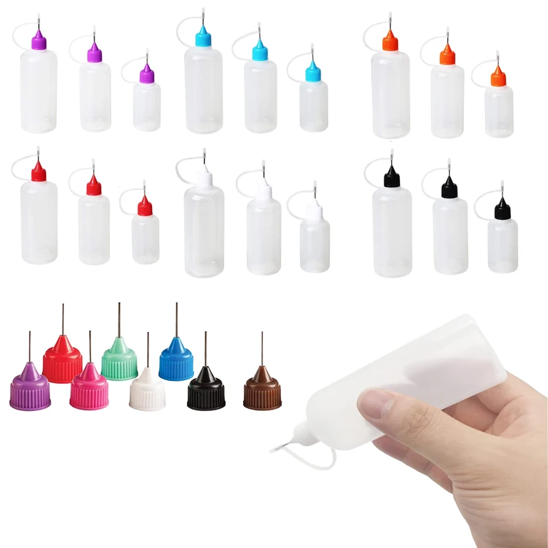 

100Pcs 3-120ml Steel Needle Tip Colored Caps LDPE Squeezable Juice Plastic Dropper Bottles Empty Refilling Eye Liquid Containers