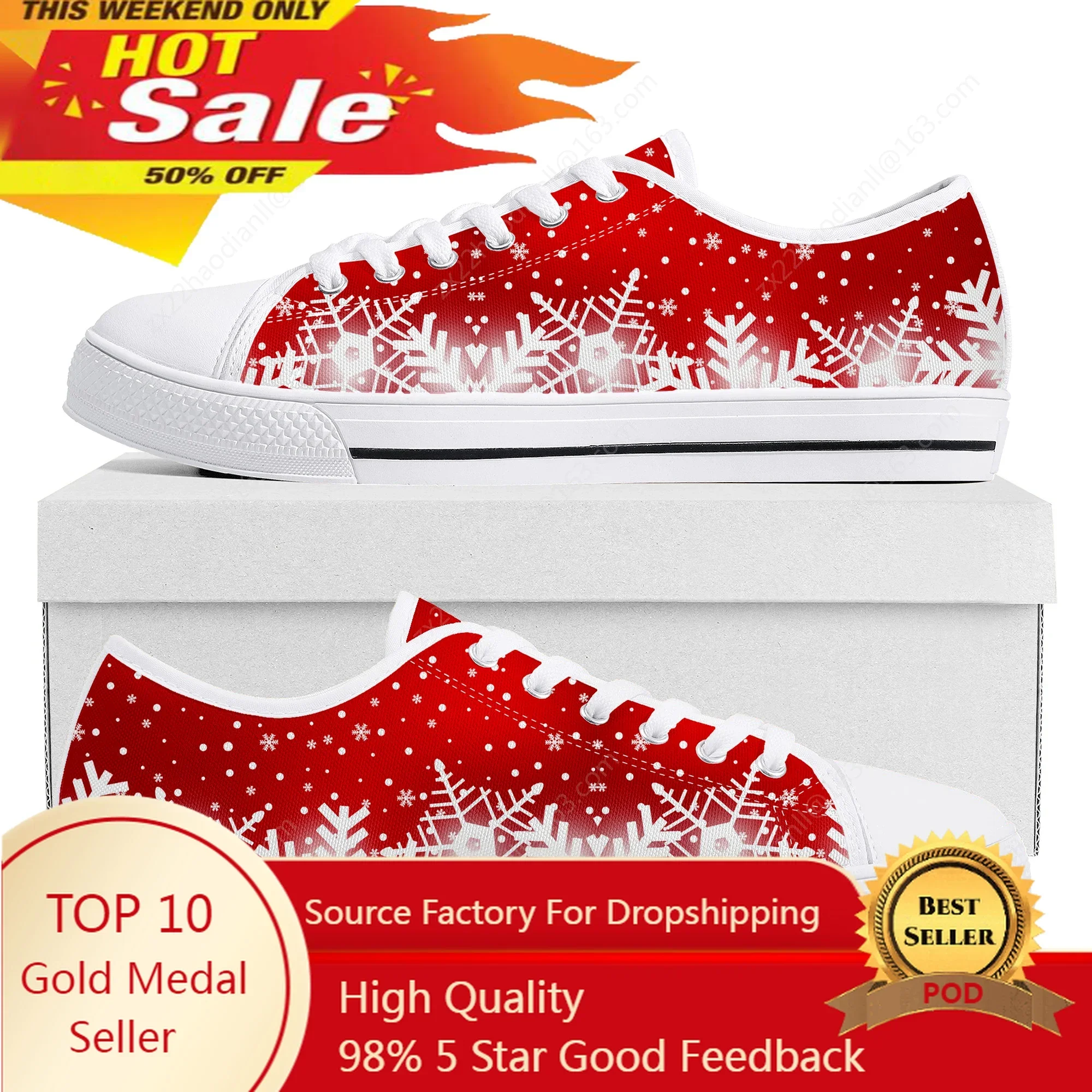 White Snowflake Red Christmas Low Top Sneakers Mens Womens Teenager Canvas High Quality Sneaker Couple Shoes Custom White Shoe