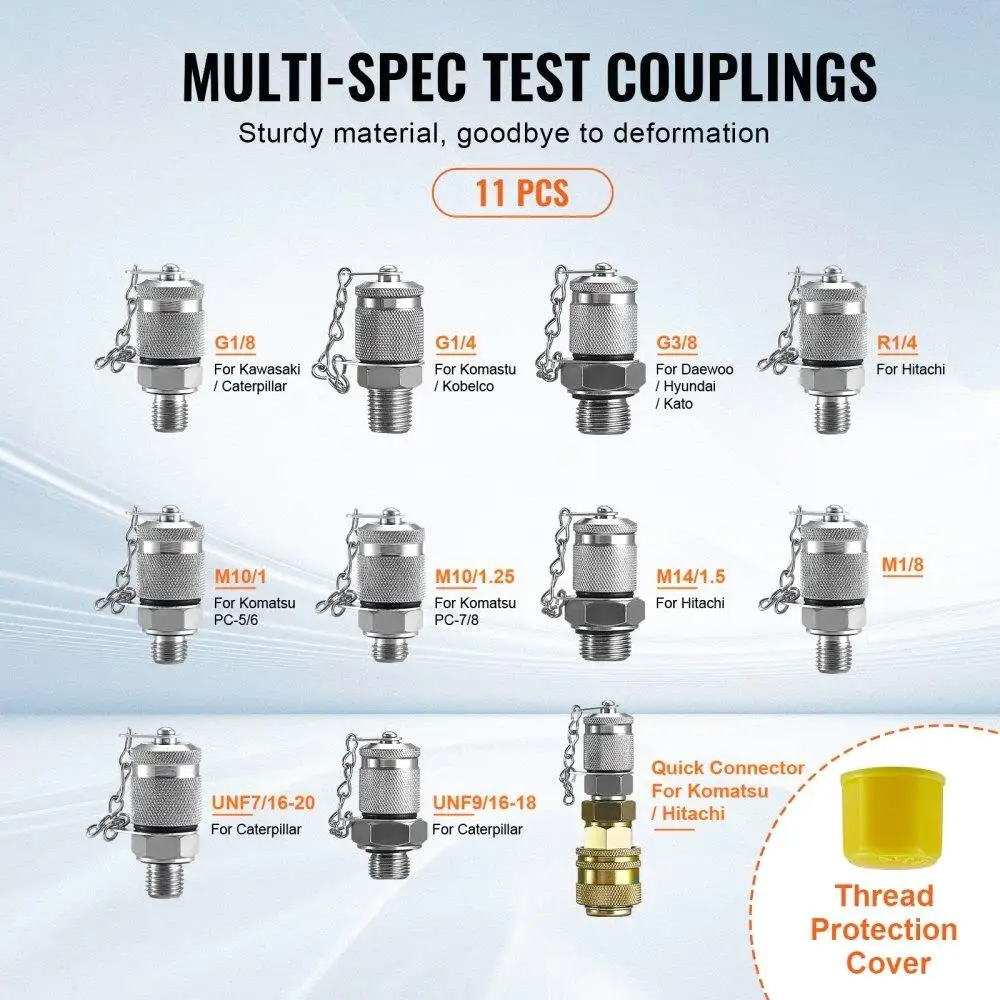 油圧テストキット 250 400 600bar 3 ゲージ 11 テストカップリング 3 テストホース ポータブル設計 重機械
