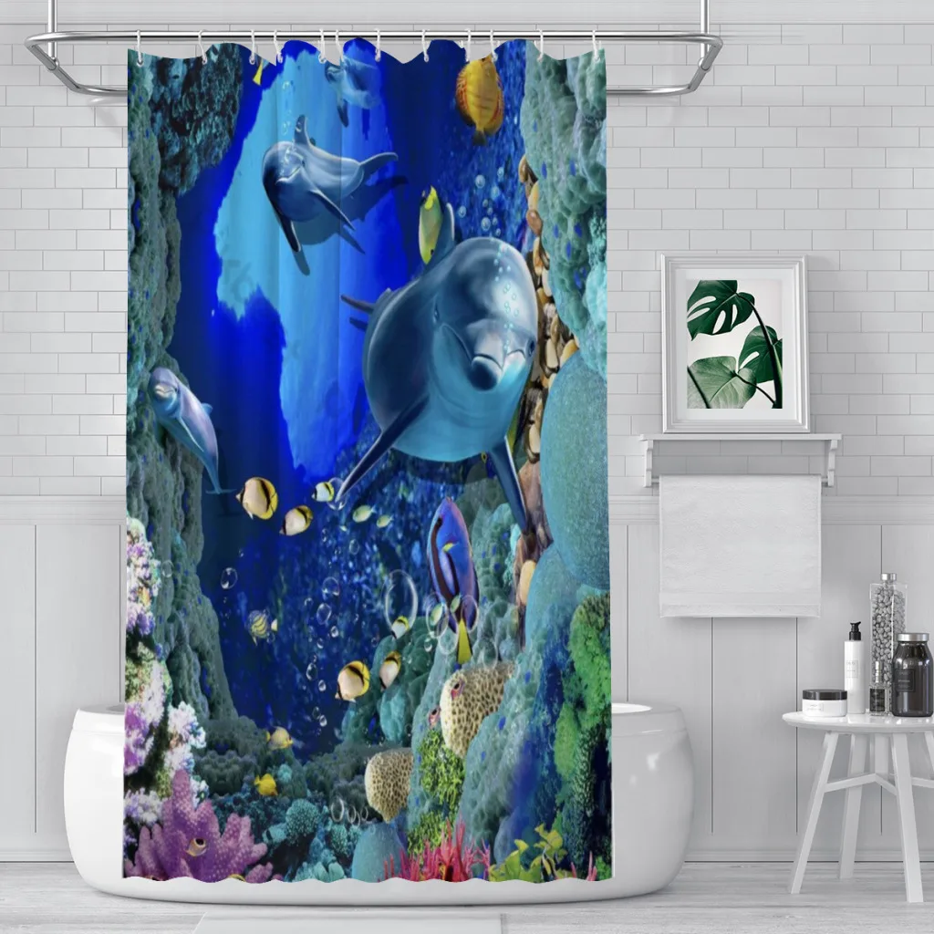 

Dolphin Blue Underwater World Marine Life Shower Curtain Bathroom Decoration Shower Curtain Birthday Gift