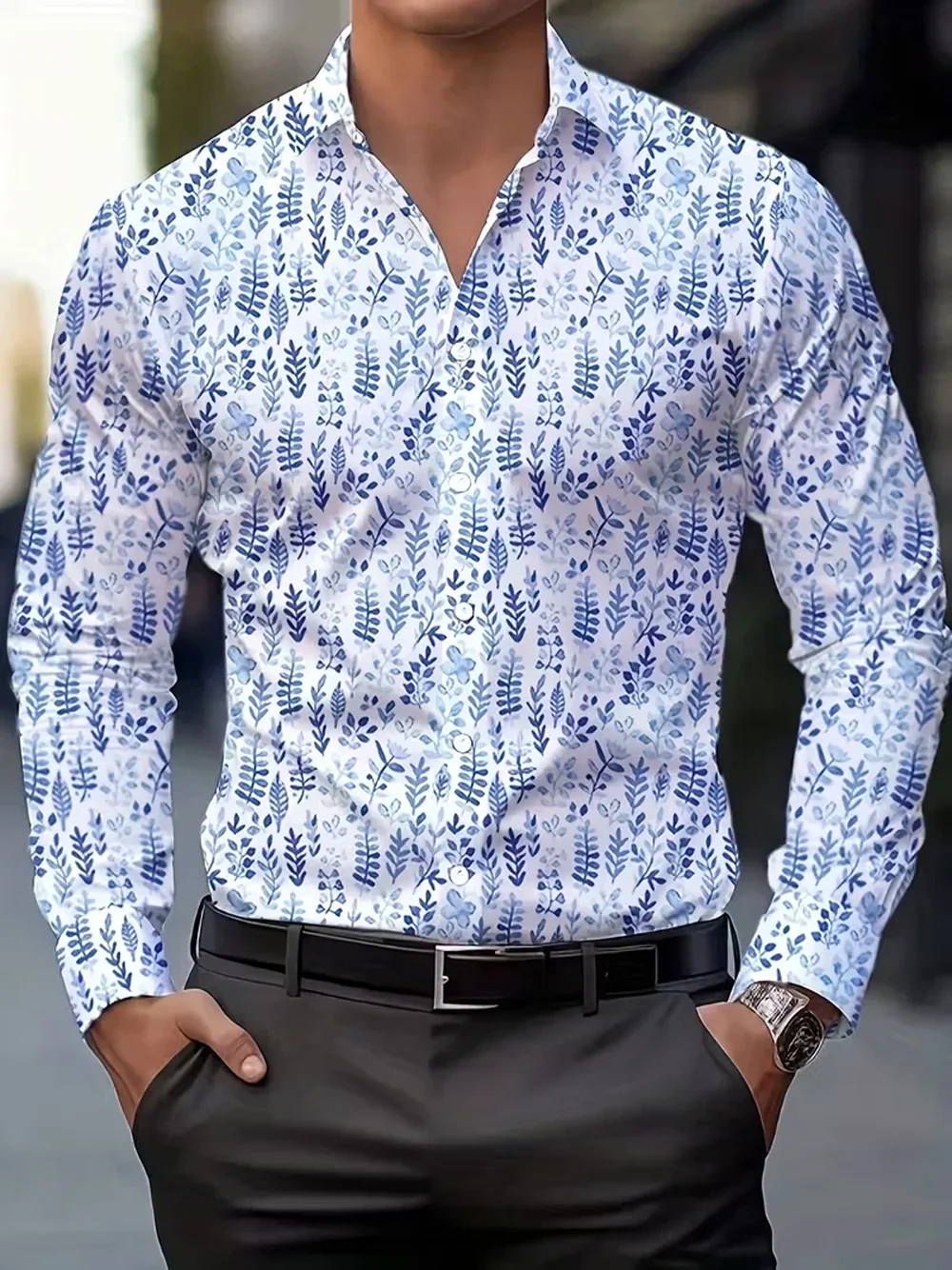 Men's Simple Light Business Printed Shirt Long-sleeved Lapel Button Hawaii Beach Casual Clothes for Men Suitable Parties for You