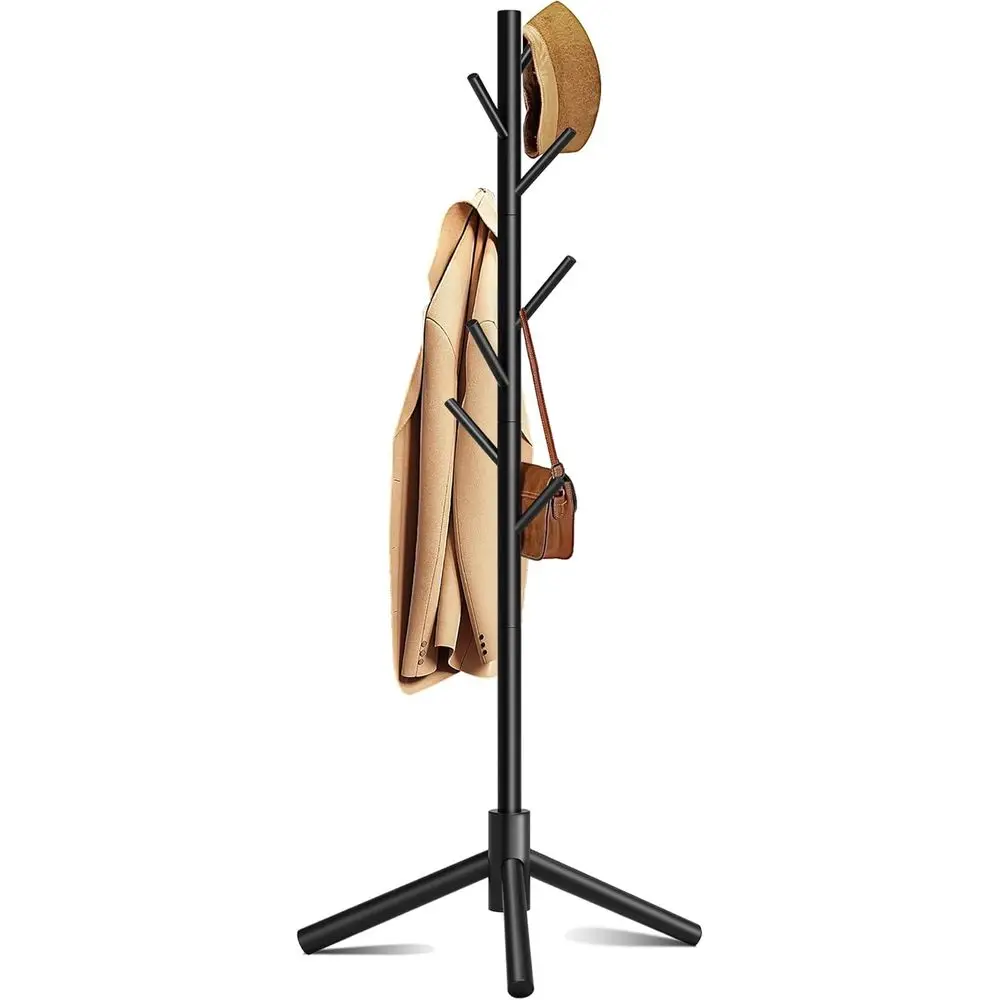 

8-Hook Adjustable Height Coat Rack for Entryway, Bedroom, Hallway, or Office (Black)