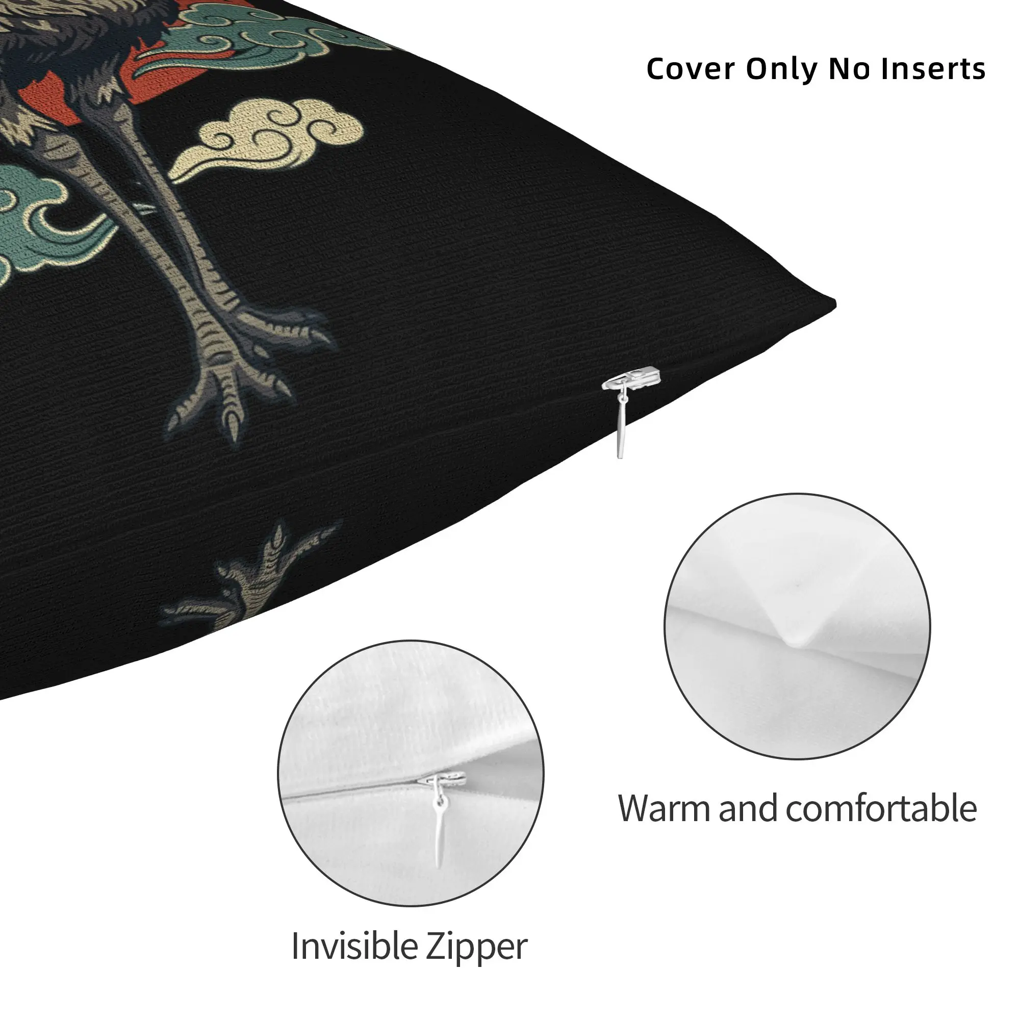 Japanese Emu Bird Ukiyo-e Pillowcase Soft Polyester Cushion Cover Decoration Funny Aesthetic Throw Pillow Case Cover Home Zipper