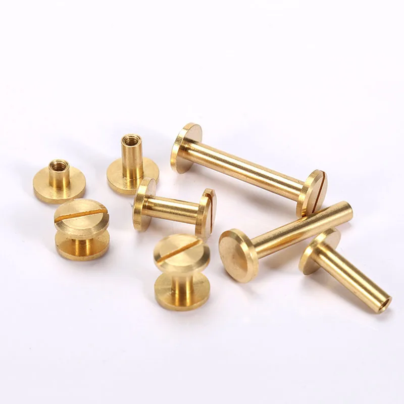 10pcs Brass Binding Chicago Screws Studs Rivets Slotted Belt Screw for Photo Album Desk Menu Wallet Fasteners Rod Length 3~30mm