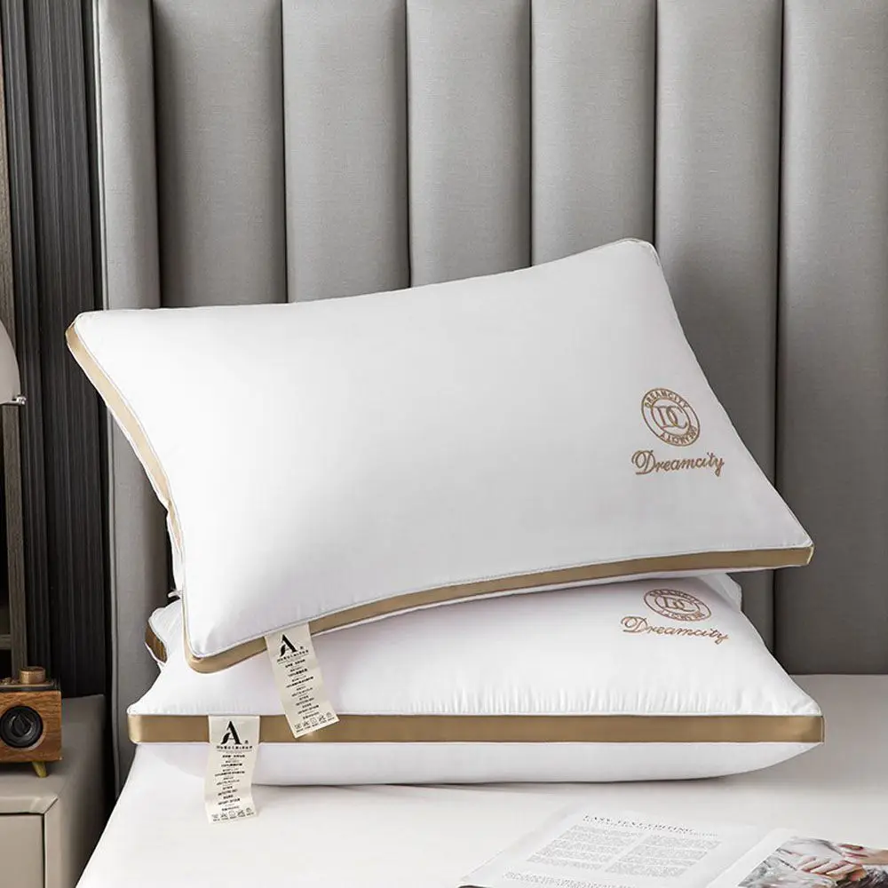 Comfortable Pillow Core Embroidered Down Pillow High Resilience Good Support Soft Hotel Three-dimensional Wrapped Pillow