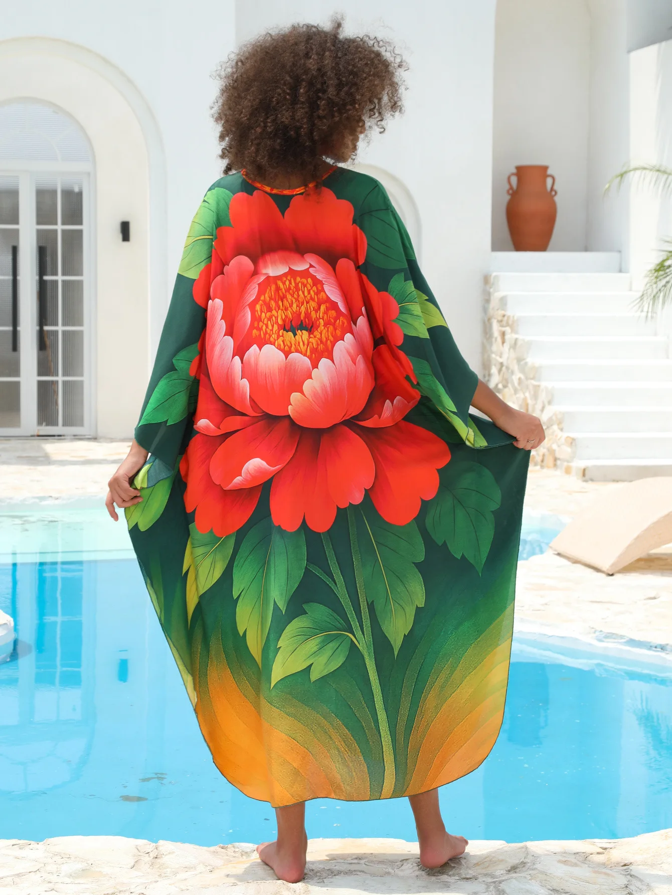 Kaftan Beach Dresses Peony Flower Print Beach Coverups Summer Holiday Moo Moo for Plus Size Women Mrs Roper Costume Dropshipping