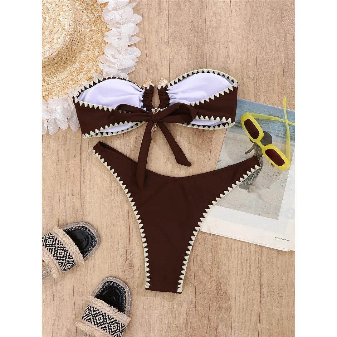 Sexy Bandeau-Bikini, Damen-Badeanzug, zweiteiliges Bikini-Set, brasilianischer Schnitt mit hohem Beinausschnitt, Badebekleidung, Badeanzug, Modell V7913. – Detail 7