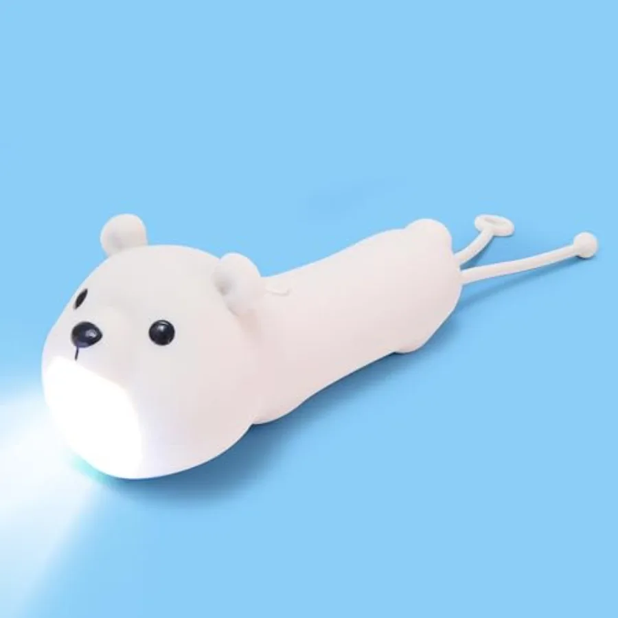 Cute Polar Bear Dimmable Silicone Flashlight, Portable Animal Flashlights with Hanging Strap, Compact Rechargeable Camping Ligh