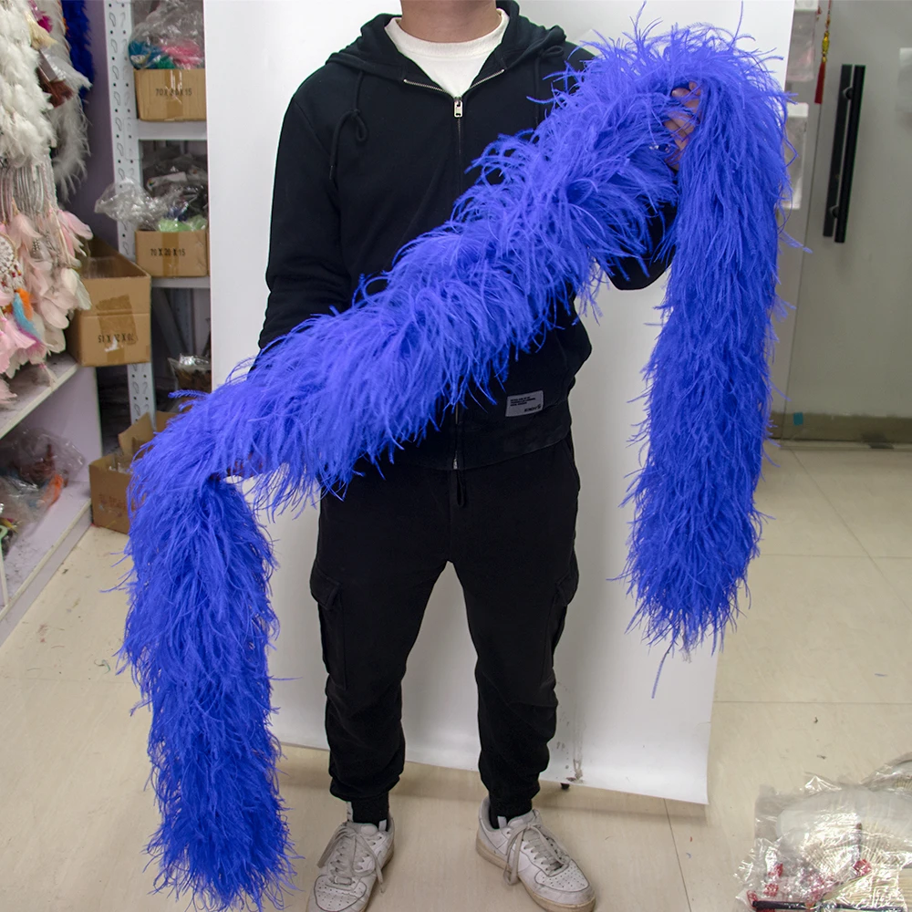 2 Meters High Quality Otrich Feather Boa Trim Fashion Fluffy Blue Ostrich Feathers Shawl for Wedding Dress Dcoration Accessories