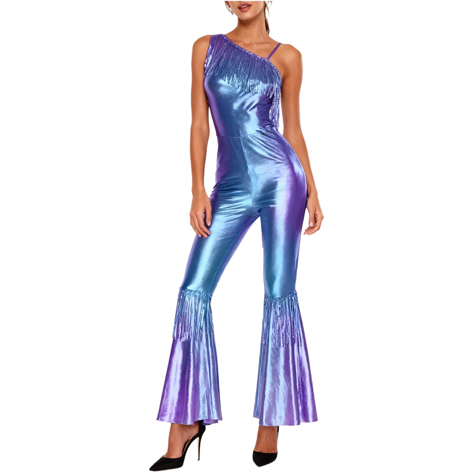 

Women Adults Fashion Disco Jazz Waltz Ballroom Dance Performance Jumpsuit Camis Flared Pant Bodysuit Club Stage Performance Wear