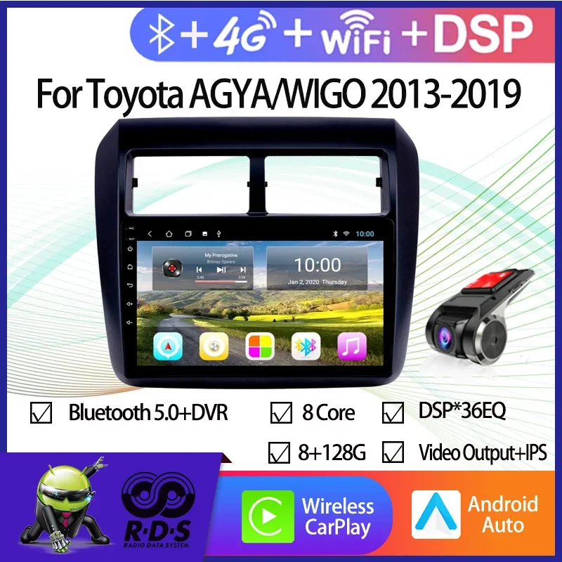 

Автомобильный GPS-навигатор 6G + 128G Android 11, для Toyota AGYA/WIGO 2013-2019, авторадио, стерео мультимедийный плеер, поддержка USB DVR