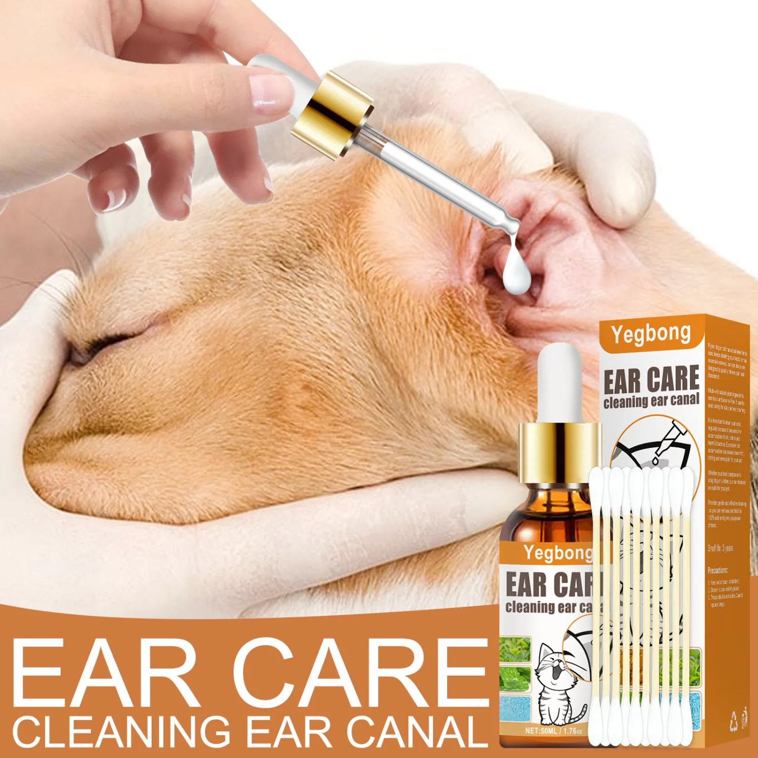

Dog ear drops, cat ear cleaning, ear wax, ear removal artifact, itching, deodorization, ear mites, pet cleaning supplies 50ml