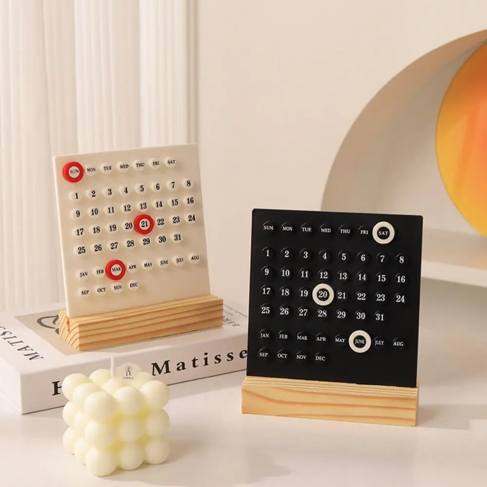 Calendario fai-da-te in acrilico con base in legno Calendario da tavolo in legno fatto a mano di diecimila anni Visualizzazione della data del mese riutilizzabile