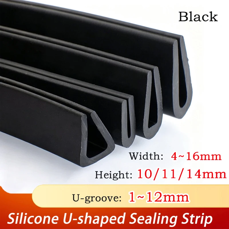 1~5M U‑groove: 1~12mm Black Silicone U-shaped sealing Strip Silicone Flat Bottom/ Rubber Round Bottom Edges Sealing Strip