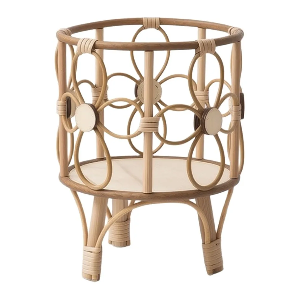 Boho Floor Stand Rattan Plant Stand Handmade Woven Design For Potted Plants Lightweight Decorative Plant Stand