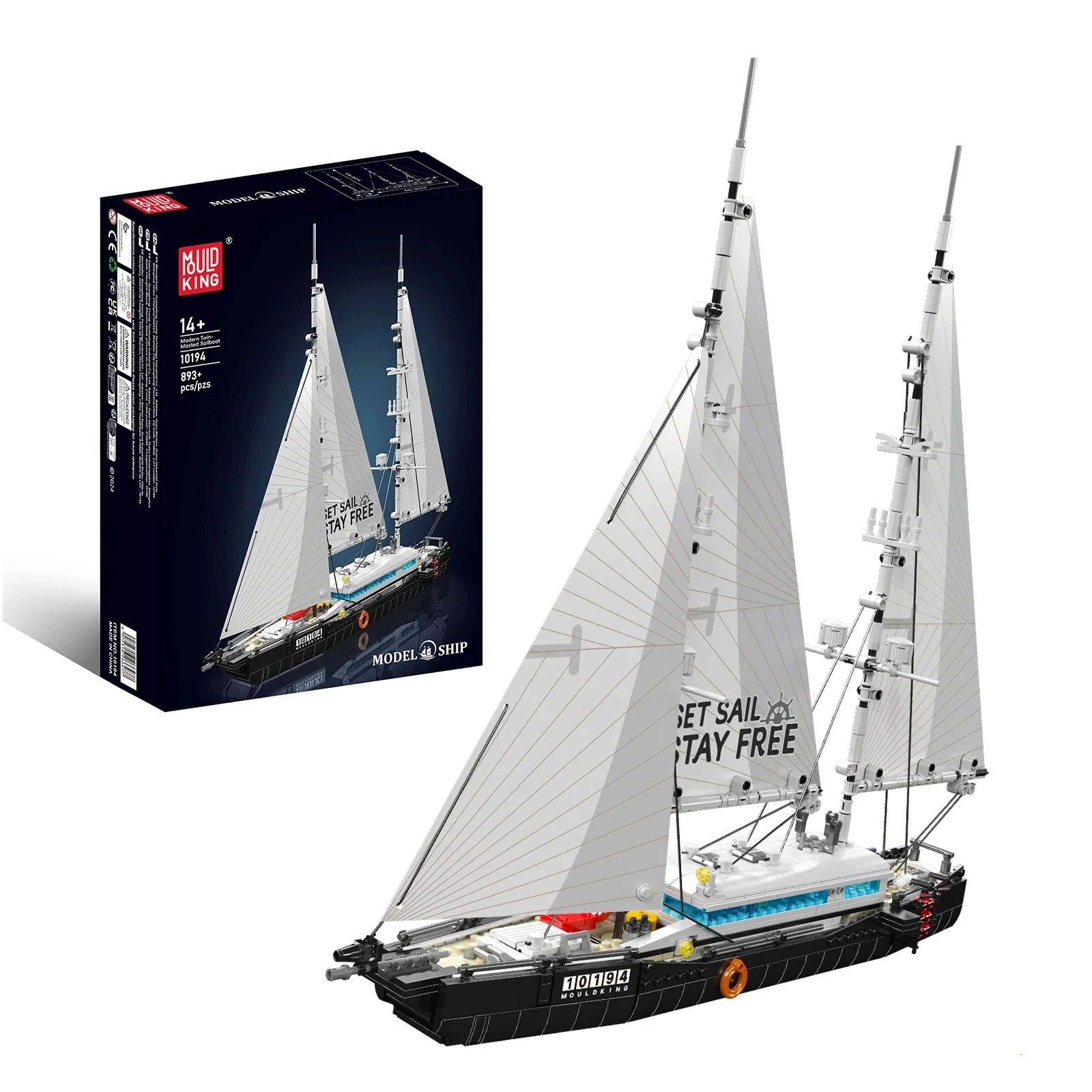 

Mould King 10194 Modern Twin-Masted Sailboat Building Block Simulation Sailboat Model Assembly Bricks Toy Kids Adult Gift 893PCS