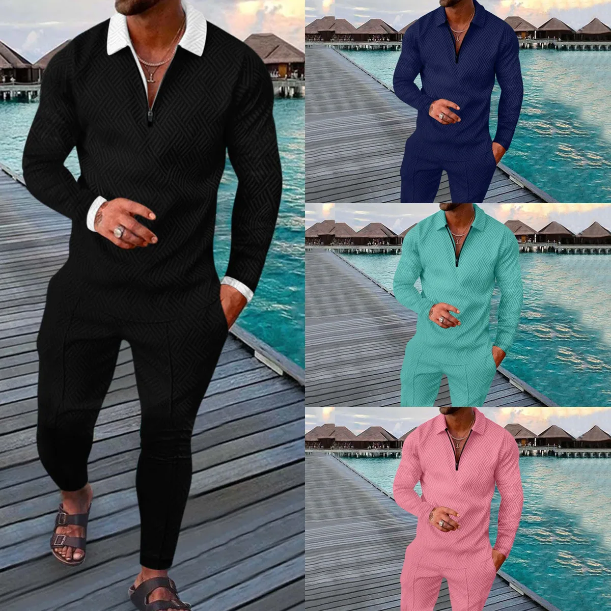 

Long-sleeved Color Matching Autumn Fashion Pullover Casual Long-sleeved Trousers Two-piece Set Sports And Leisure Men's Suit 202