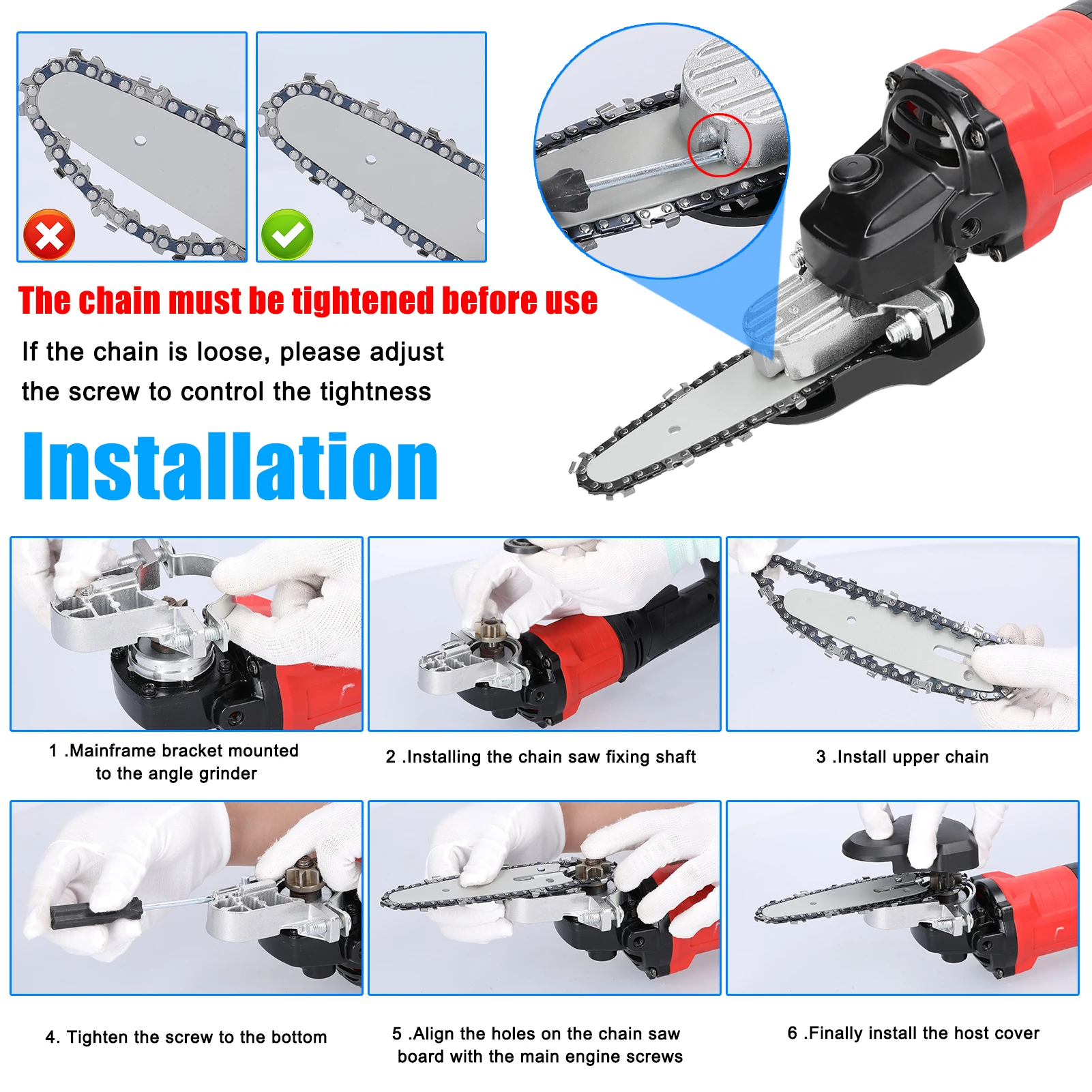 Angle Grinder Refit Chainsaw Conversion Kit 6 Inch Chainsaw Bracket Set Change Angle Grinder into Chain Saws Tool Set Multifunct