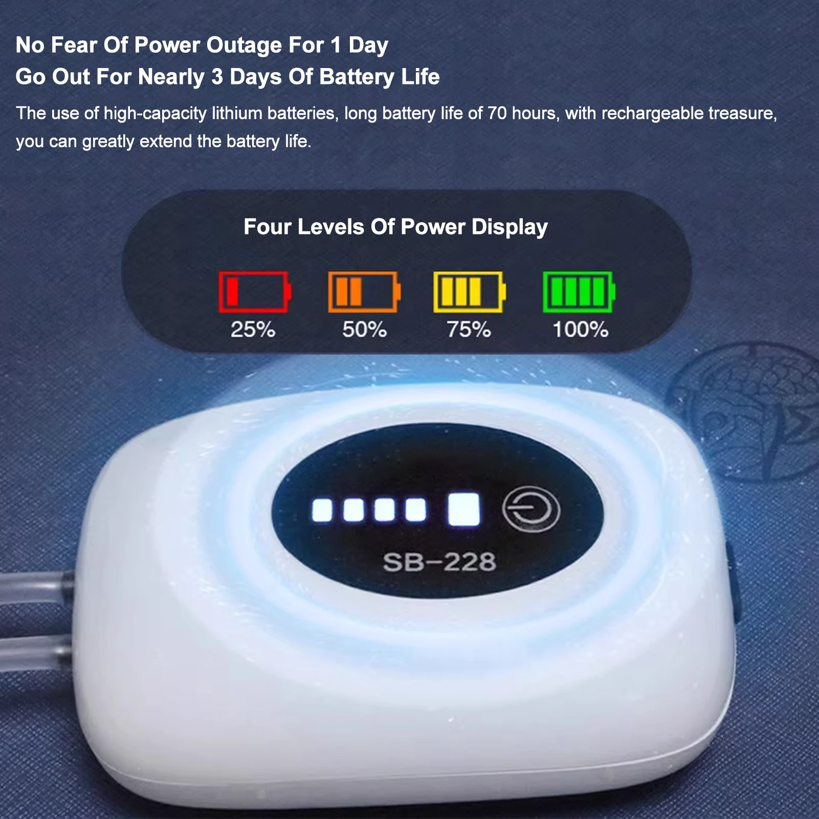 Aquarium Air Pump  USB Rechargeable Oxygen Pump  Fish Tank Bubbler High Capacity 4800mAh Lithium Battery Quiet Operation Durable