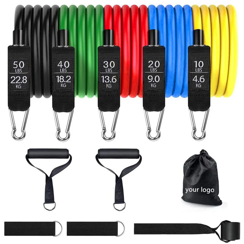 100/150LBS 11Pcs Set TPE Latex Rubber Resistance Band Pull Rope Fitness Training Home Gym Exercise for Basketball Football Power