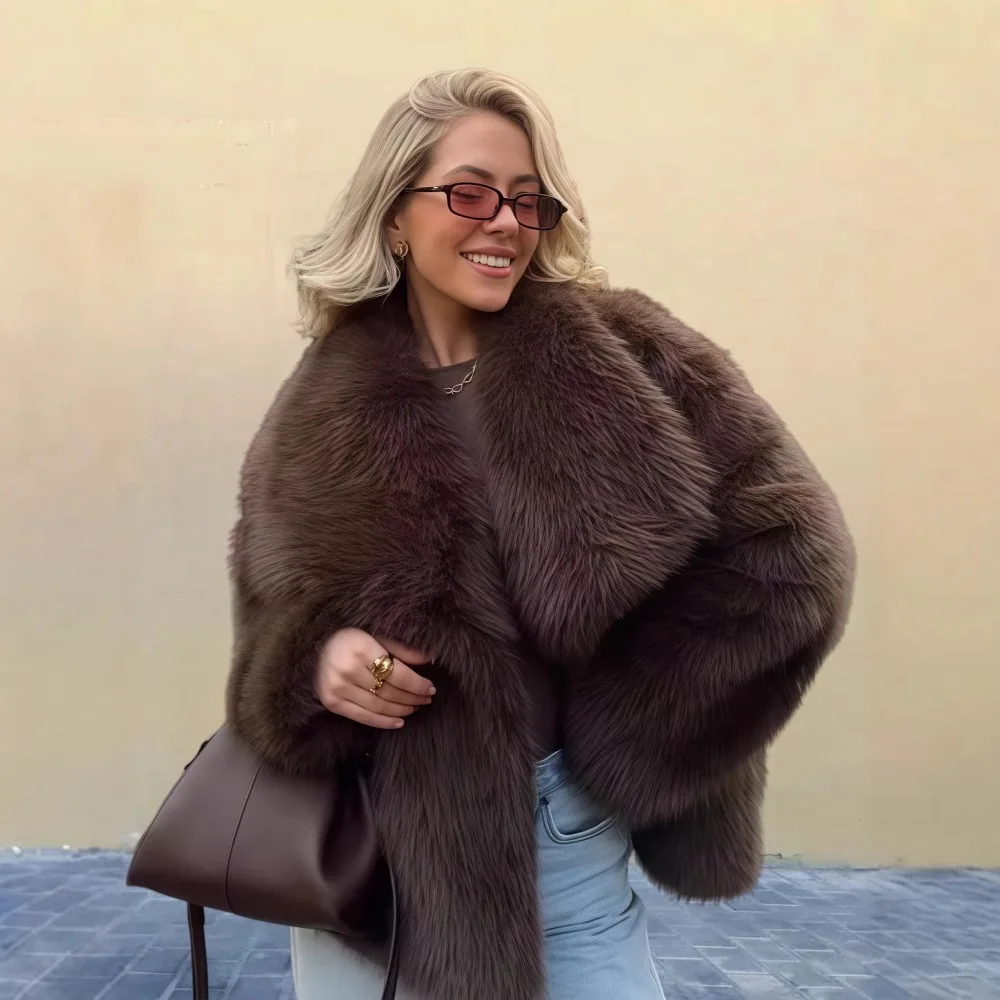 2026 new imitation fur solid color lapel jacket large size women's clothing