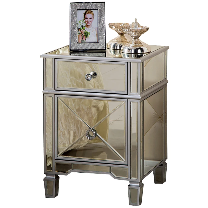 

European mirror bedside table luxury designer side cabinet small bedroom locker large capacity model room furniture