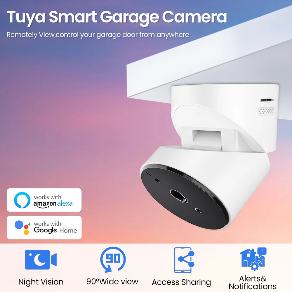 AVATTO Tuya WiFi Smart Garage Camera Wireless Remote Control Sensor Night Vision Monitor Message Alert For Alexa Google Home