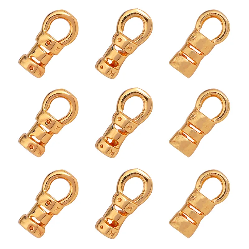 20Pcs 18K Gold Plated Brass Crimp End Caps with Loop Tube Barrel Chains Ends Cap for Diy Leather Cords Bracelet Jewelry Making