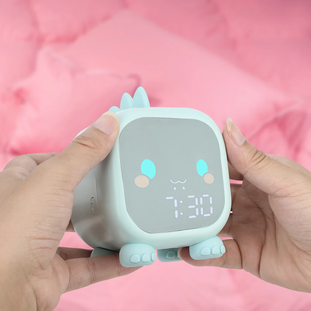 Bedside LED Clock Cute Dinosaur Digital Kids Alarm Clock With Voice Control Children's Sleep Trainier Temperature Display