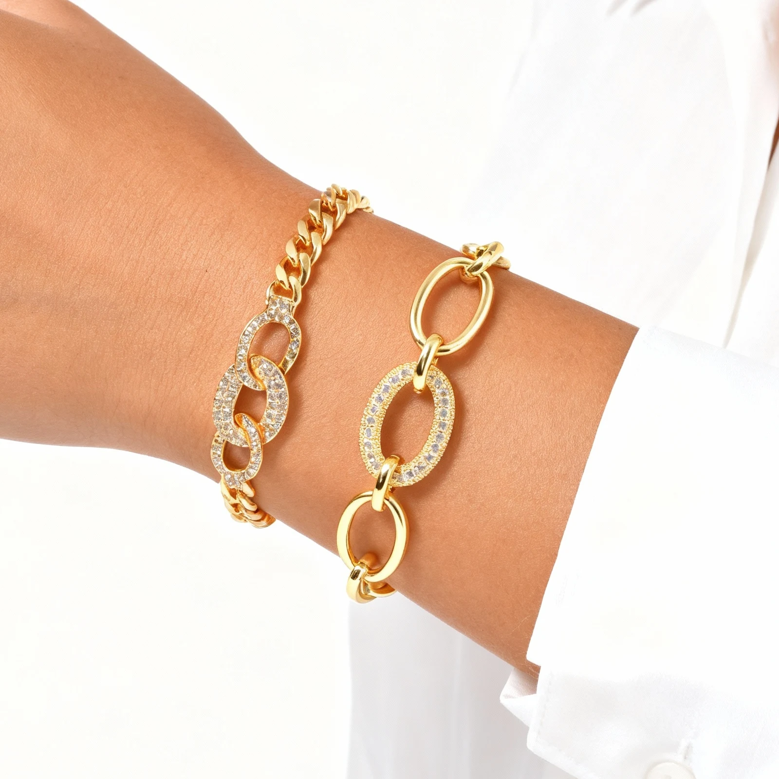 

Vnox Metal Gold Color Chain Bracelet Bangle For Women, Cubic Zirconia Link, Punk Jewelry Gifts Daily Wear