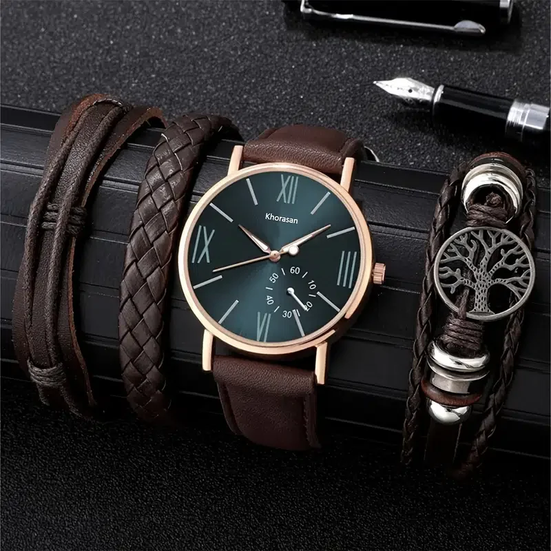 Watch For Men Reloj Hombre Reloj Fashion Or Casual Leather 4 Pcs Set Relogios Masculino Watch For M