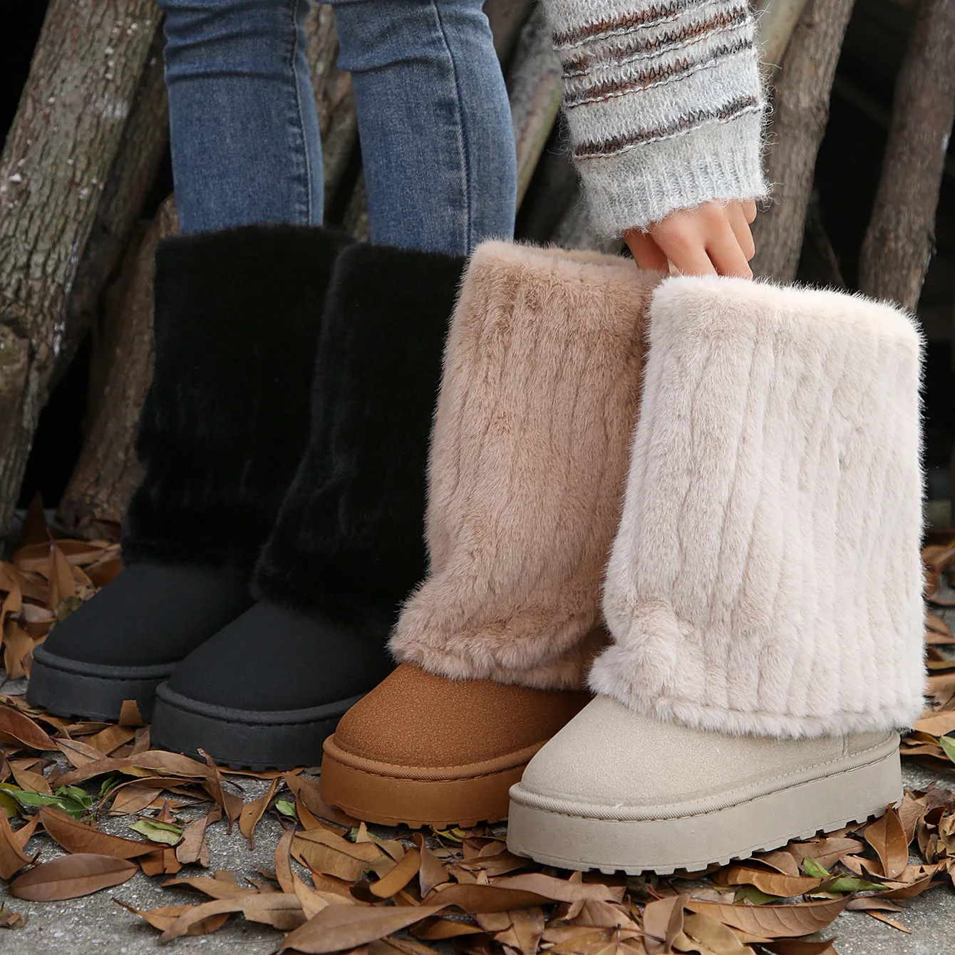 

44 Big Size Women High Top Snow Boots 2024 New Fashion Tall Boots for Women Furry Warm Winter Shoes Padded Boot