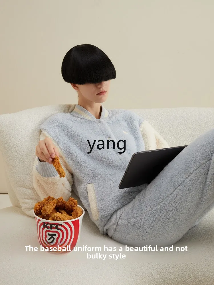 Yjq men's and women's loungewear set coral fleece thickened fleece warm autumn and winter pajamas