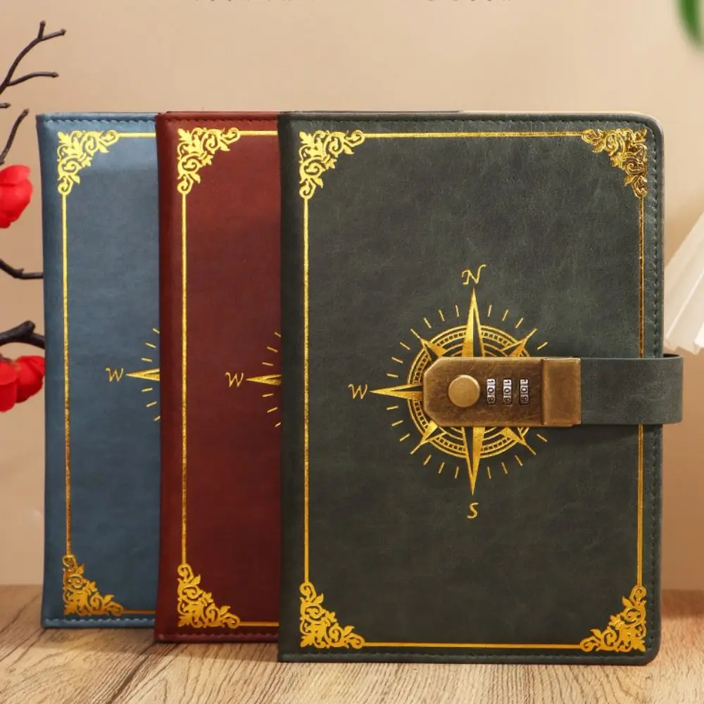 Creative Stationery Password Notebook Diary Book Retro A5 Notebook with Lock Smooth Protecting Secrets Travelers Journal Student
