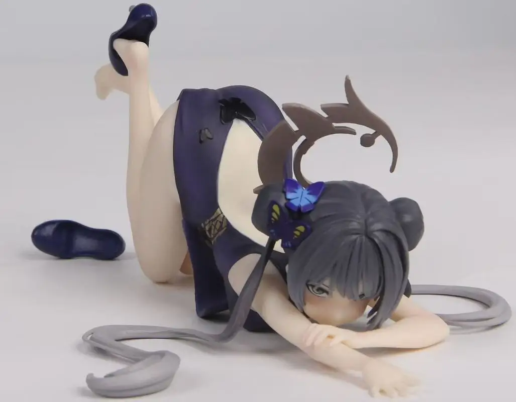 Arquivo azul anime longo hua fei saki figura novo estoque cheongsam pose modelo bidimensional ornamento para coleção e presente