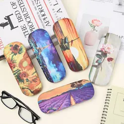 Oil Painting Art Glasses Case Box Hard Leather Reading Glasses Case Retro Unisex Floral Print Eyewear Protector Glasses Holder