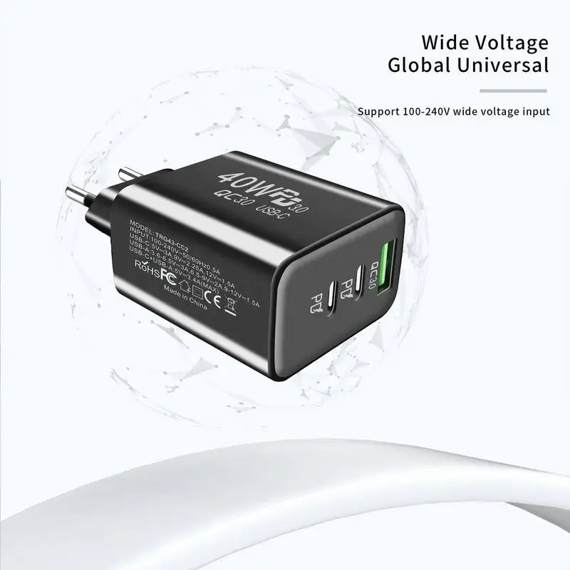 40W USB C Charger Plug 40W Super Fast 3 Ports Type C Plug Universal Fireproof PD Power Adapter Multi USB Plug Type C Charging image 2