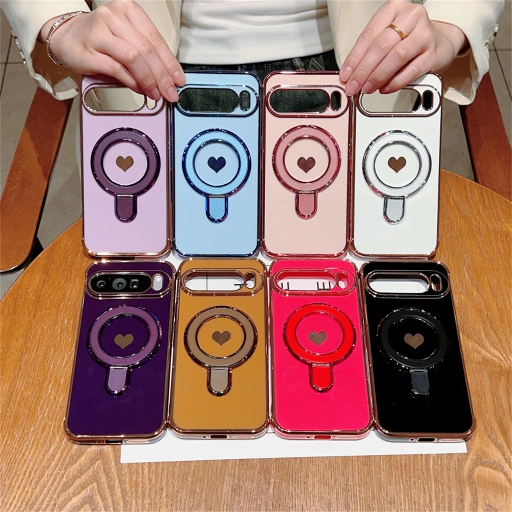 تصفيح سيليكون قوس الحالات الهاتف المغناطيسي لجوجل بكسل 10 9 8 برو XL 9 8 7 حالة الحب القلب حامل حامل MagSafe غطاء