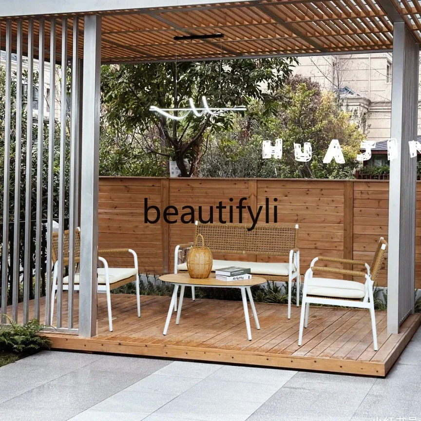AAOutdoor Rattan Sofa Outdoor Open-air Courtyard Waterproof Sunscreen Leisure Homestay Terrace Rattan Furniture Combination